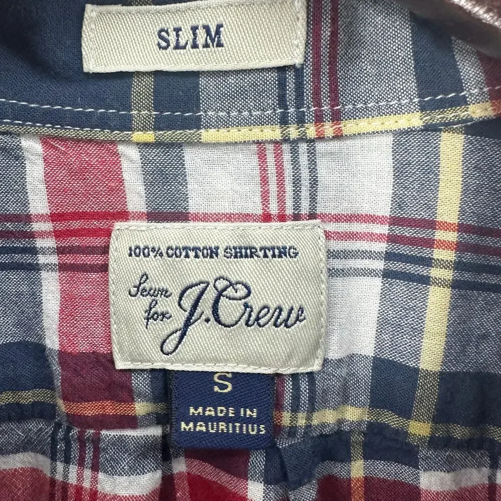 Sewn for J.Crew Plaid Shirt Mens S Slim Fit Blue Red Button Up Work Casual